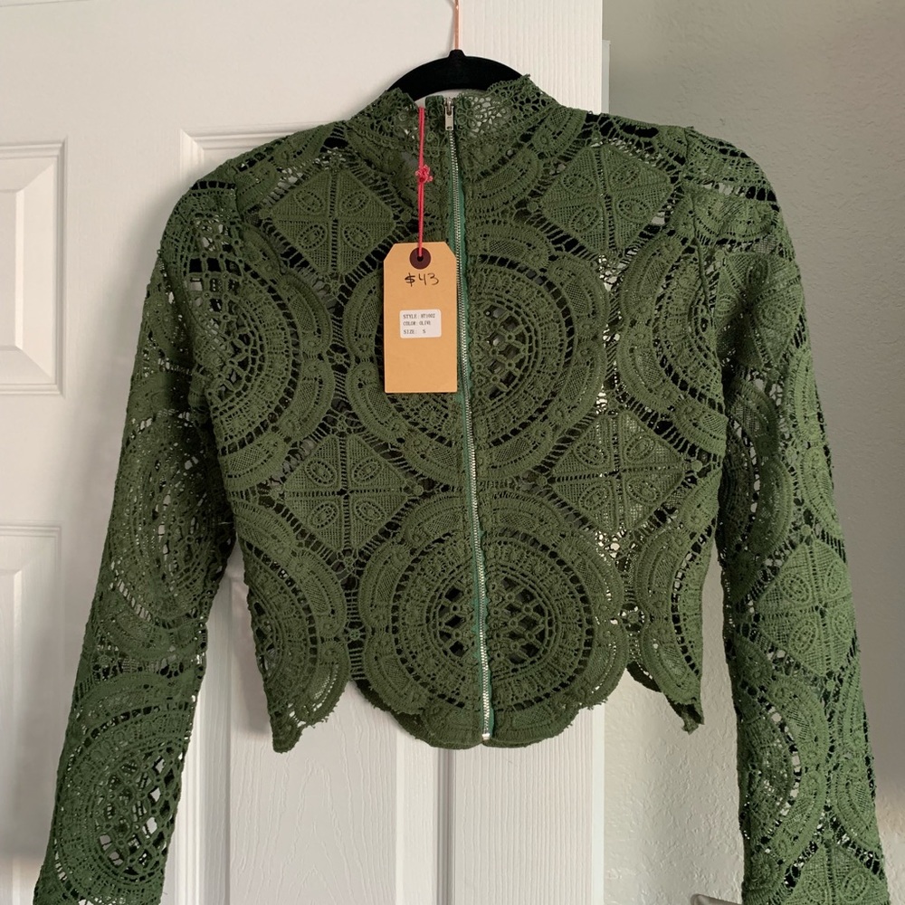Dark olive green lace top